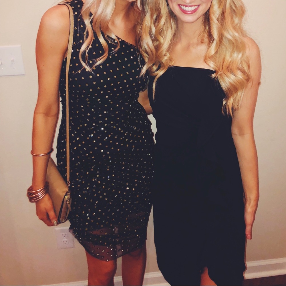 Black and gold midi cocktail dress